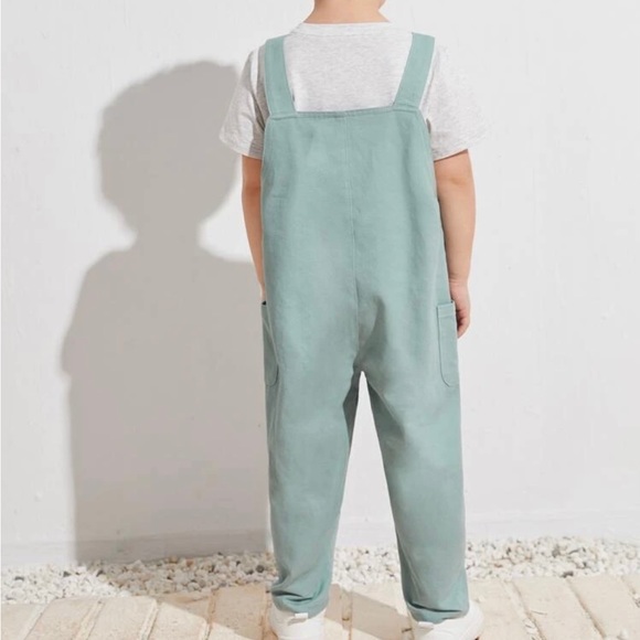 Summer Toddler Boys Kids Child Patched Detail Overall Jumpsuit Mint Green 5T 6T - Picture 3 of 4